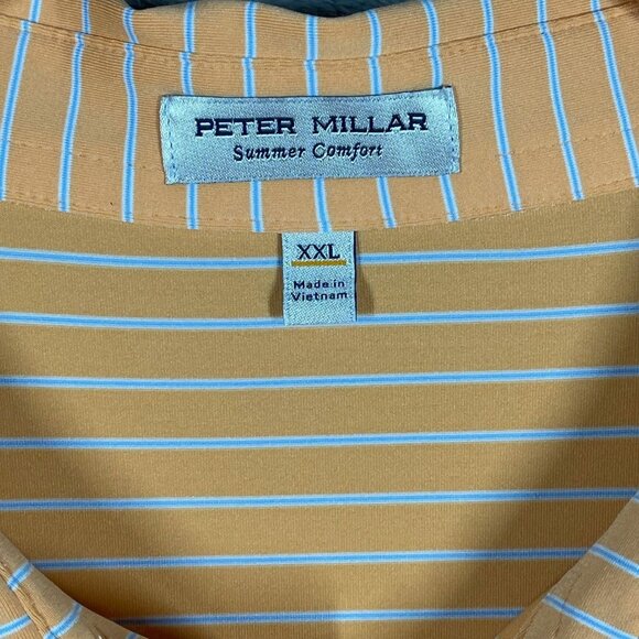 Peter Millar Summer Comfort Mens Performance Orange Blue Striped Polo Shirt XXL - Picture 2 of 7